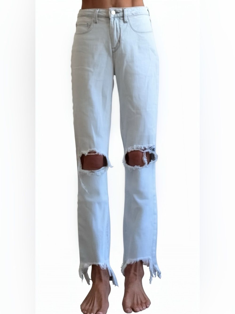 L'AGENCE Women's Slim Straight Distressed Light Blue Jeans